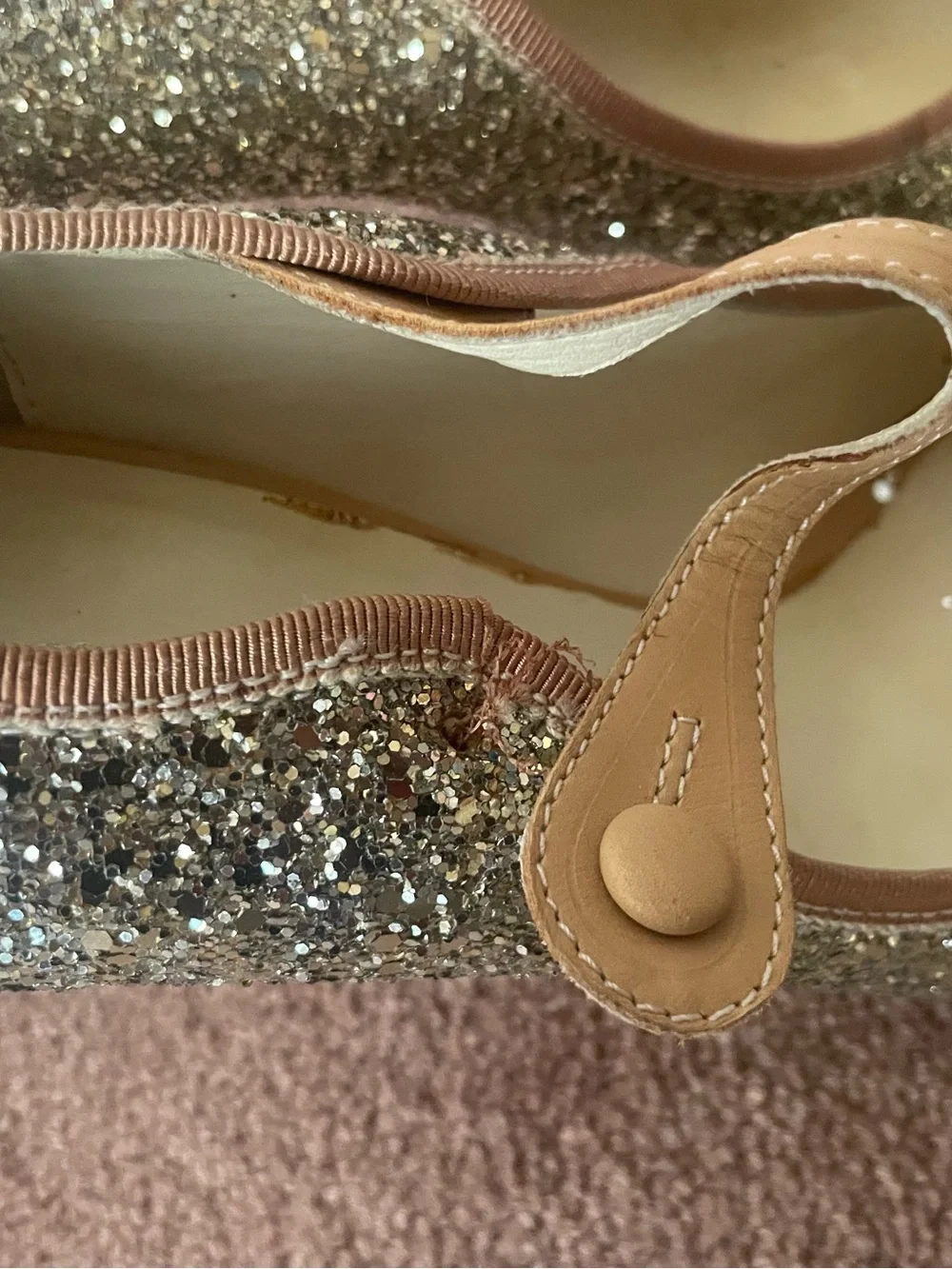 Miu Miu Glitter Peep-Toe Mary Jane Women's Shoes - Gold